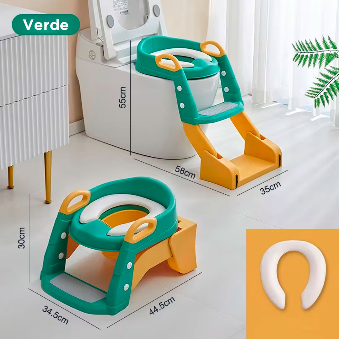 Adaptador para el baño 2 en 1, adaptador para inodoro y vasenilla, plegable, con escalera, bases antideslizantes y cojín suave