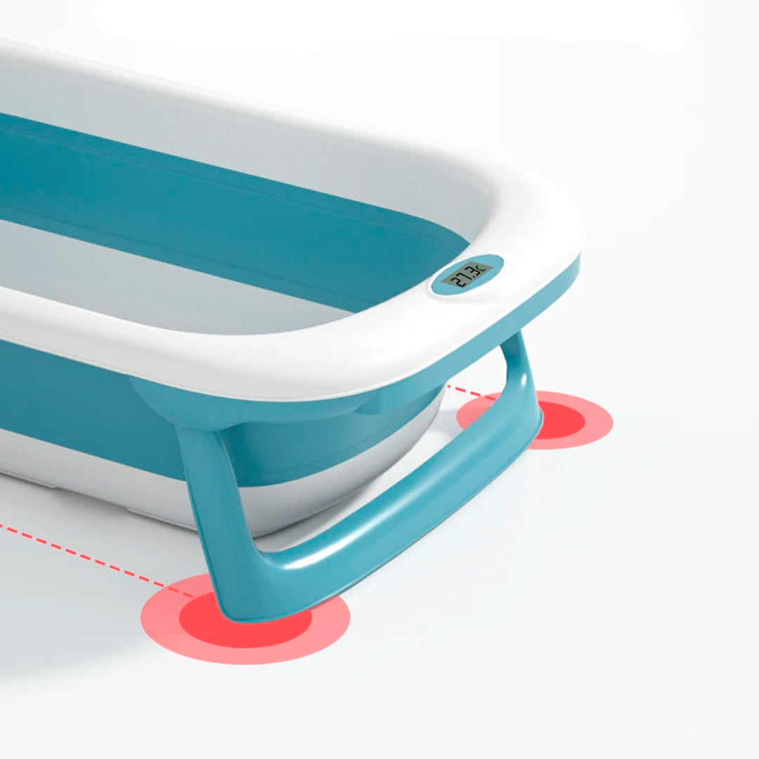 Combo Bañera plegable, almohadilla y ducha eléctrica de patito para bebé, bañera con patas antideslizantes y termómetro, ducha con rotación 360° y almohadilla de material suave de rápido secado - Maxibaby