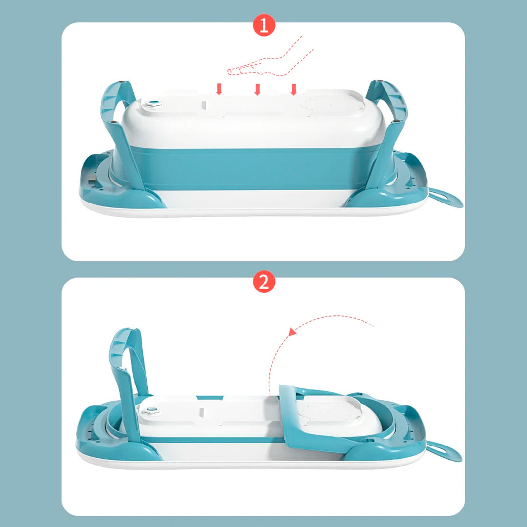 Combo Bañera plegable, almohadilla y ducha eléctrica de patito para bebé, bañera con patas antideslizantes y termómetro, ducha con rotación 360° y almohadilla de material suave de rápido secado - Maxibaby