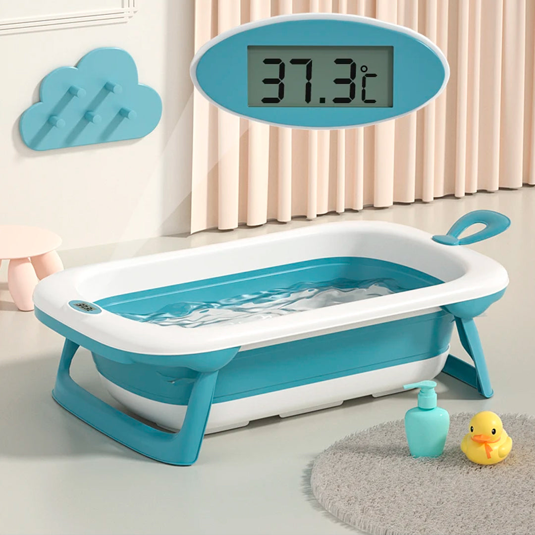 Combo Bañera plegable, almohadilla y ducha eléctrica de patito para bebé, bañera con patas antideslizantes y termómetro, ducha con rotación 360° y almohadilla de material suave de rápido secado - Maxibaby