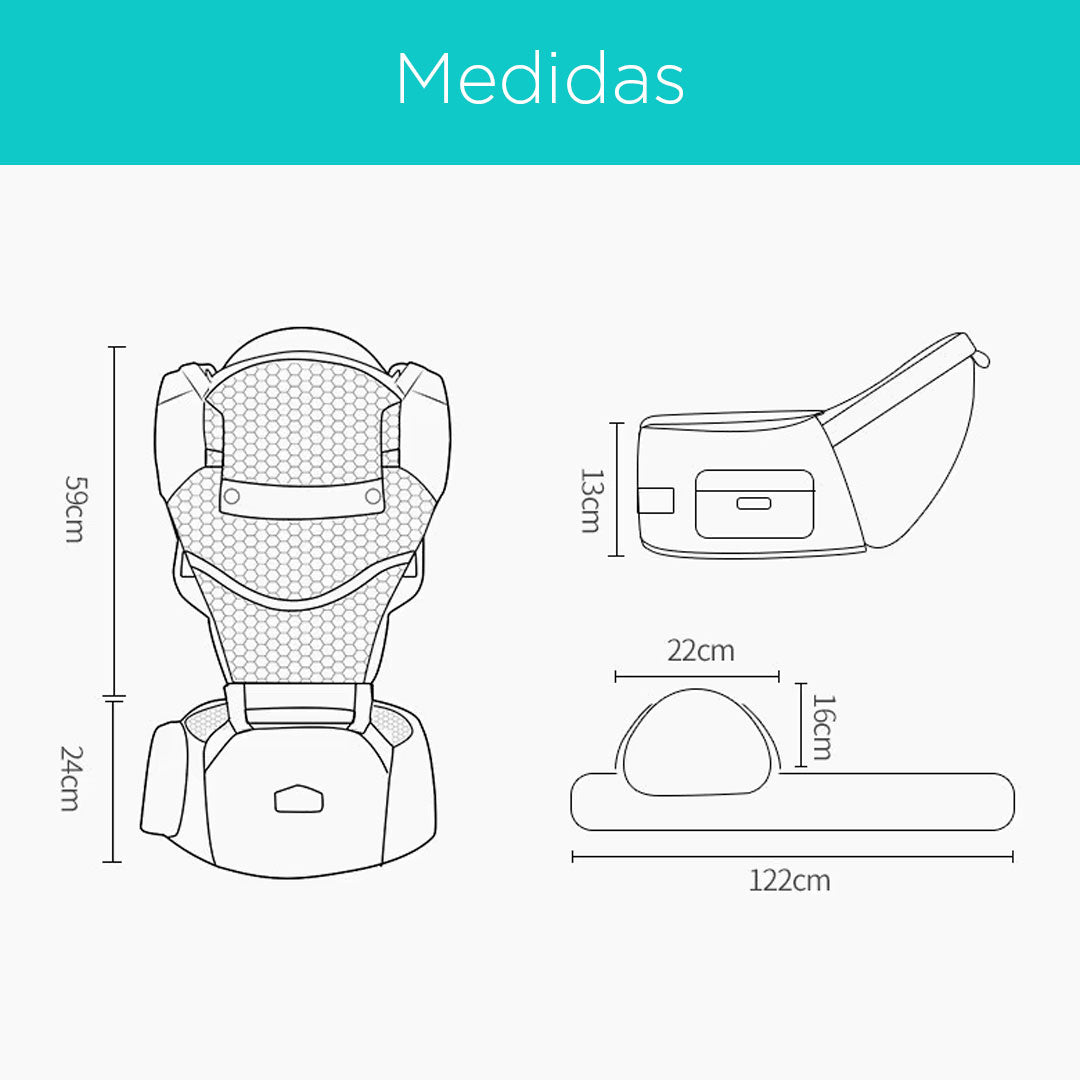 Cargador ajustable tipo canguro para bebé, con malla de ventilación para mayor comodidad, base ergonómica para cadera y bolsillos en la parte frontal- Aiebao