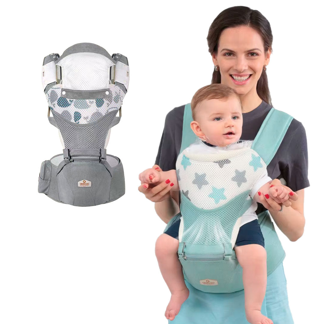 Cargador ajustable tipo canguro para bebé, con malla de ventilación para mayor comodidad, base ergonómica para cadera y bolsillos en la parte frontal- Aiebao