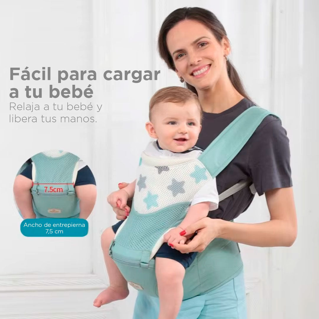 Cargador ajustable tipo canguro para bebé, con malla de ventilación para mayor comodidad, base ergonómica para cadera y bolsillos en la parte frontal- Aiebao