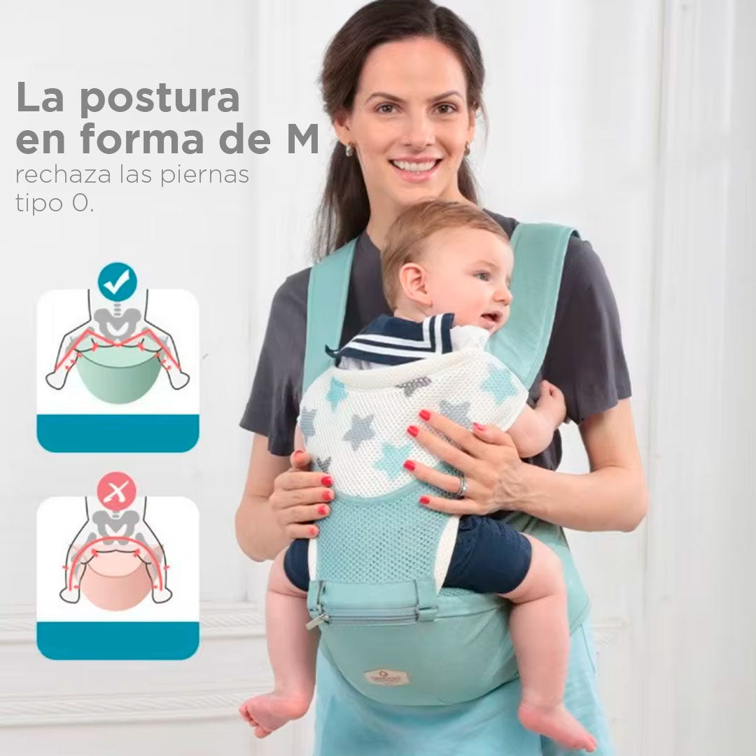 Cargador ajustable tipo canguro para bebé, con malla de ventilación para mayor comodidad, base ergonómica para cadera y bolsillos en la parte frontal- Aiebao