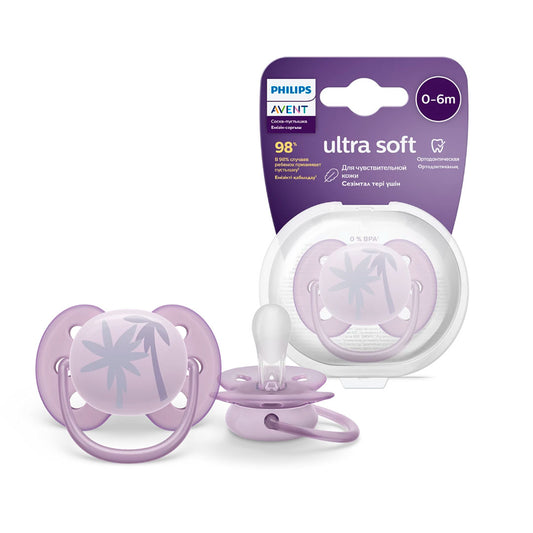 Chupa Ultra Soft x2 Palmera púrpura 0 a 6 meses, ideal para piel sensible - Philips Avent