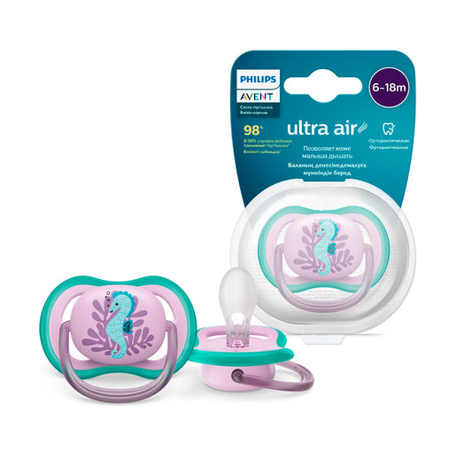 Chupa Ultra Air Caballito de Mar de 6 a 18 meses, libre de BPA, chupete individual para niña - Philips Avent