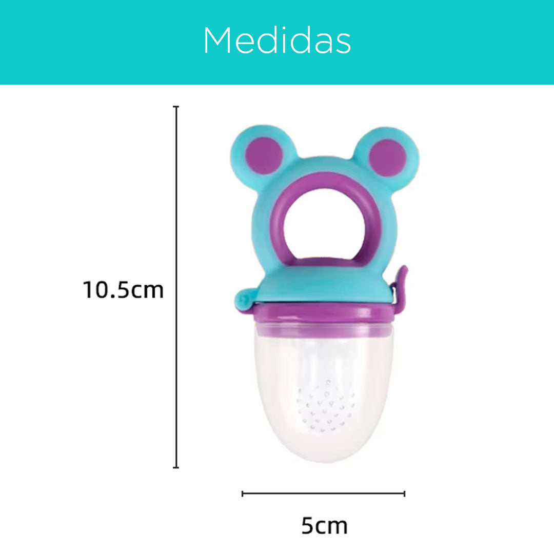 Chupa para frutas con diseño de orejitas, 100% libre de BPA, ideal para alimentación complementaria, hecha en silicona suave, colores vibrantes, con seguro antiderrame - OnlyBaby