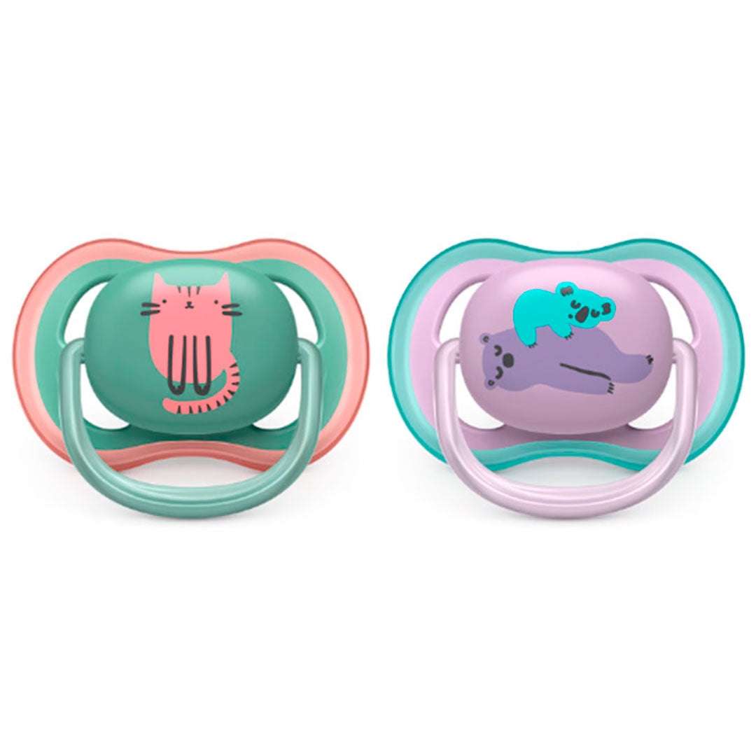 Chupas Ultra Air x2, 100% libres de BPA, con estampado para niña, 6 a 18 meses - Philips Avent