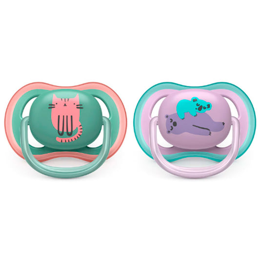 Chupas Ultra Air x2, 100% libres de BPA, con estampado para niña, 6 a 18 meses - Philips Avent