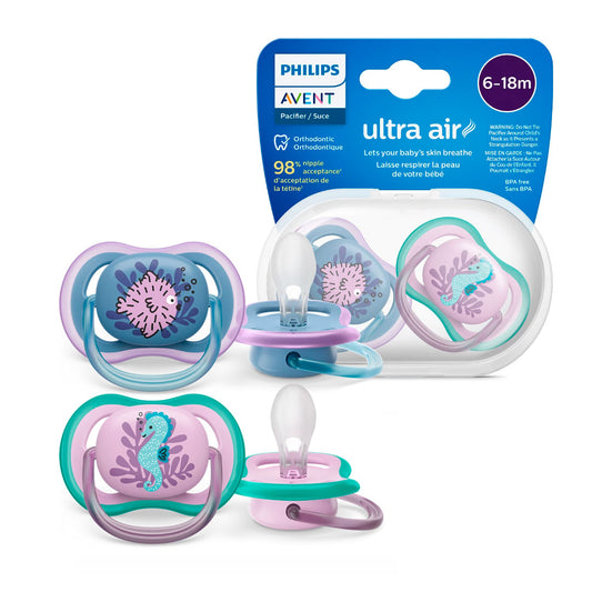 Chupas Ultra Air x2, 100% libres de BPA, para niña de 6 a 18 meses, con estampado de animales - Philips Avent