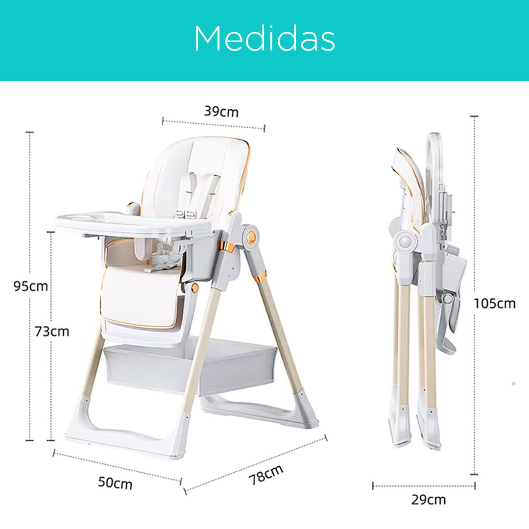 Silla comedor alta multifuncional para bebé, de altura y bandeja ajustable, con sistema de plegado para fácil guardado, cómoda, hecha de materiales resistentes - KIDILO