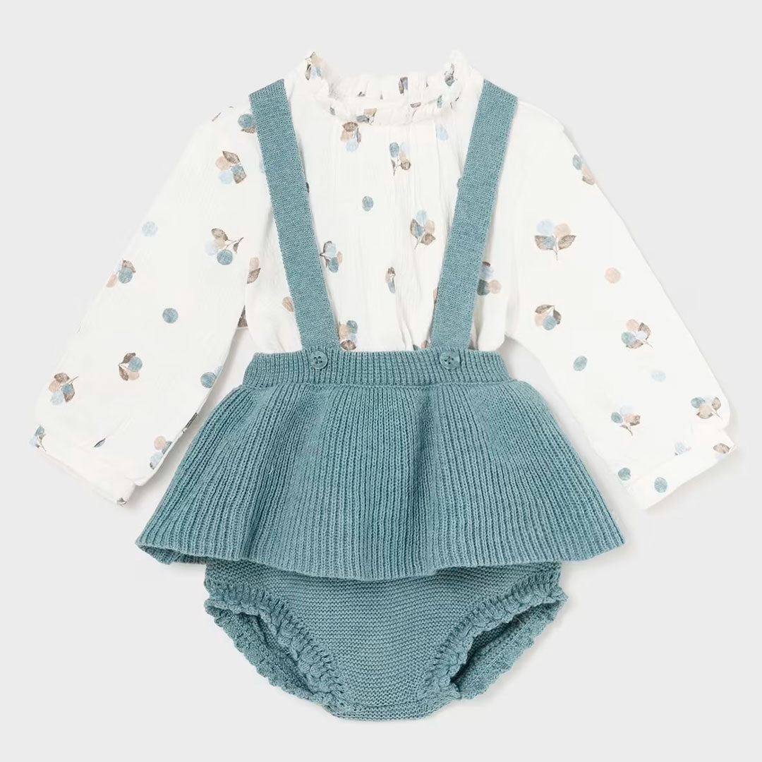 Conjunto de 4 piezas tejido con falda Azul/Beige para niña - Mayoral