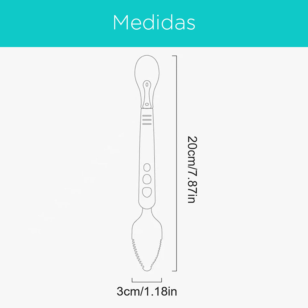 Cuchara multipropósito de doble cabeza una en silicona suave y otra para raspar frutas, etapa de alimentación complementaria - OnlyBaby