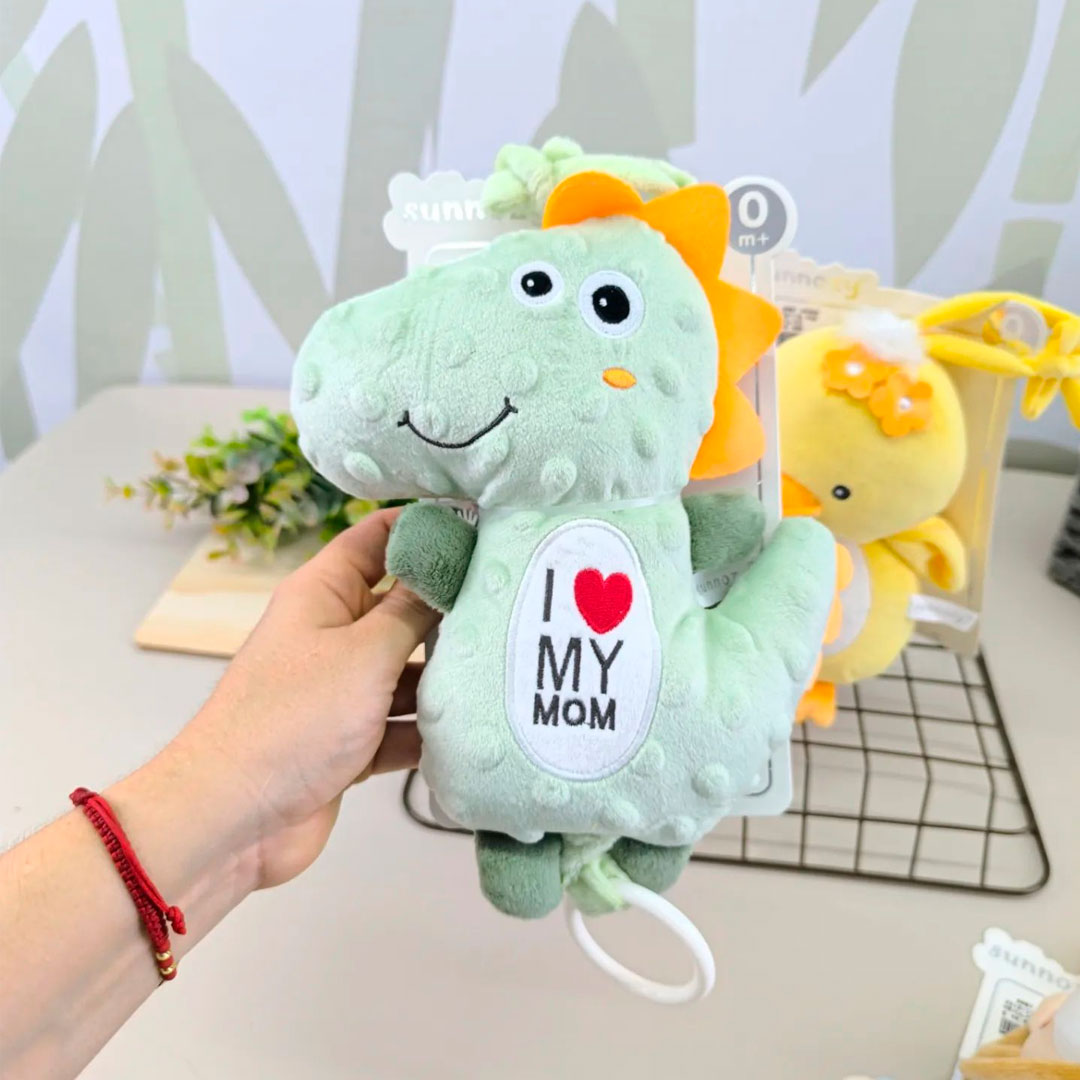 Móvil musical Dinosaurio "I Love My Mom", peluche con caja de música a cuerda, que reproduce suave melodía para dormir