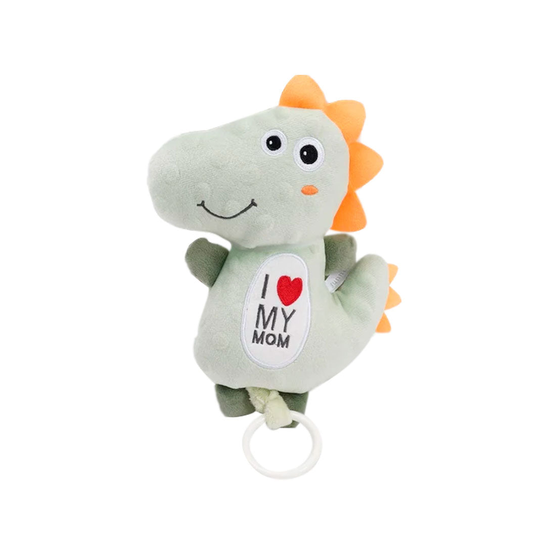 Móvil musical Dinosaurio "I Love My Mom", peluche con caja de música a cuerda, que reproduce suave melodía para dormir