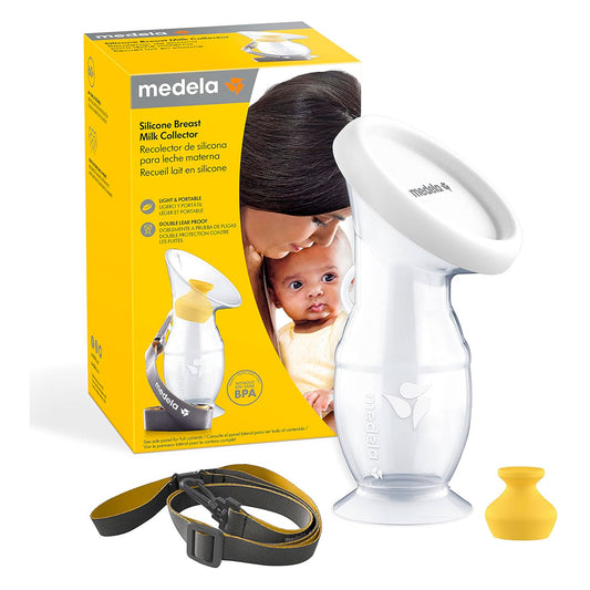 Hakka recolectora en silicona 100% BPA Free, de una capacidad de 100ml / 3.4 oz, con cordón para facilitar su uso, cuenta con tapa y base de sujeción segura - Medela