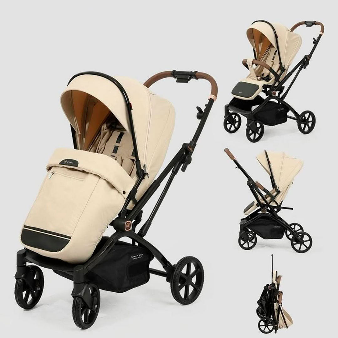 Coche paseador con barra rotable, con función de plegado tipo maleta queda compacto y ligero, mango reversible, respaldo ajustable, capota ajustable a varias posiciones - Kidilo