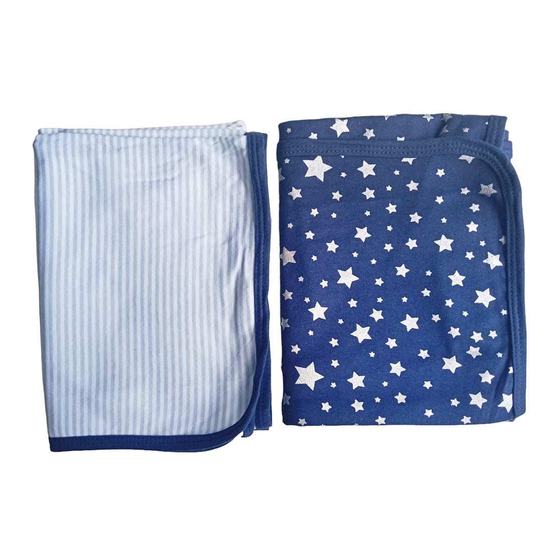 Set x2 Mantillas azul/estrellas para bebé, mantas con diseño estampado, de 76x76cm, hechas 100% de algodón suave y transpirable para bebé - Hudson Baby