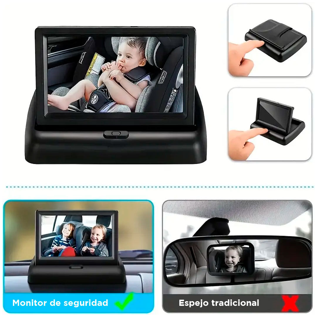 Monitor retrovisor de carro para bebés, vista amplia del asiento infantil, pantalla de 4.3 pulgadas con visión angular 150° de resolución de 1080P