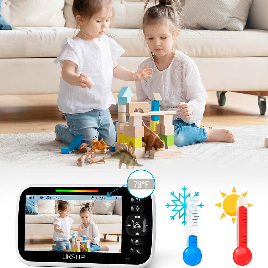 Monitor para bebés con cámara y audio bidireccional, monitor de video para bebés con pantalla de 5" de larga duración de batería, control remoto de movimiento - UKSUP