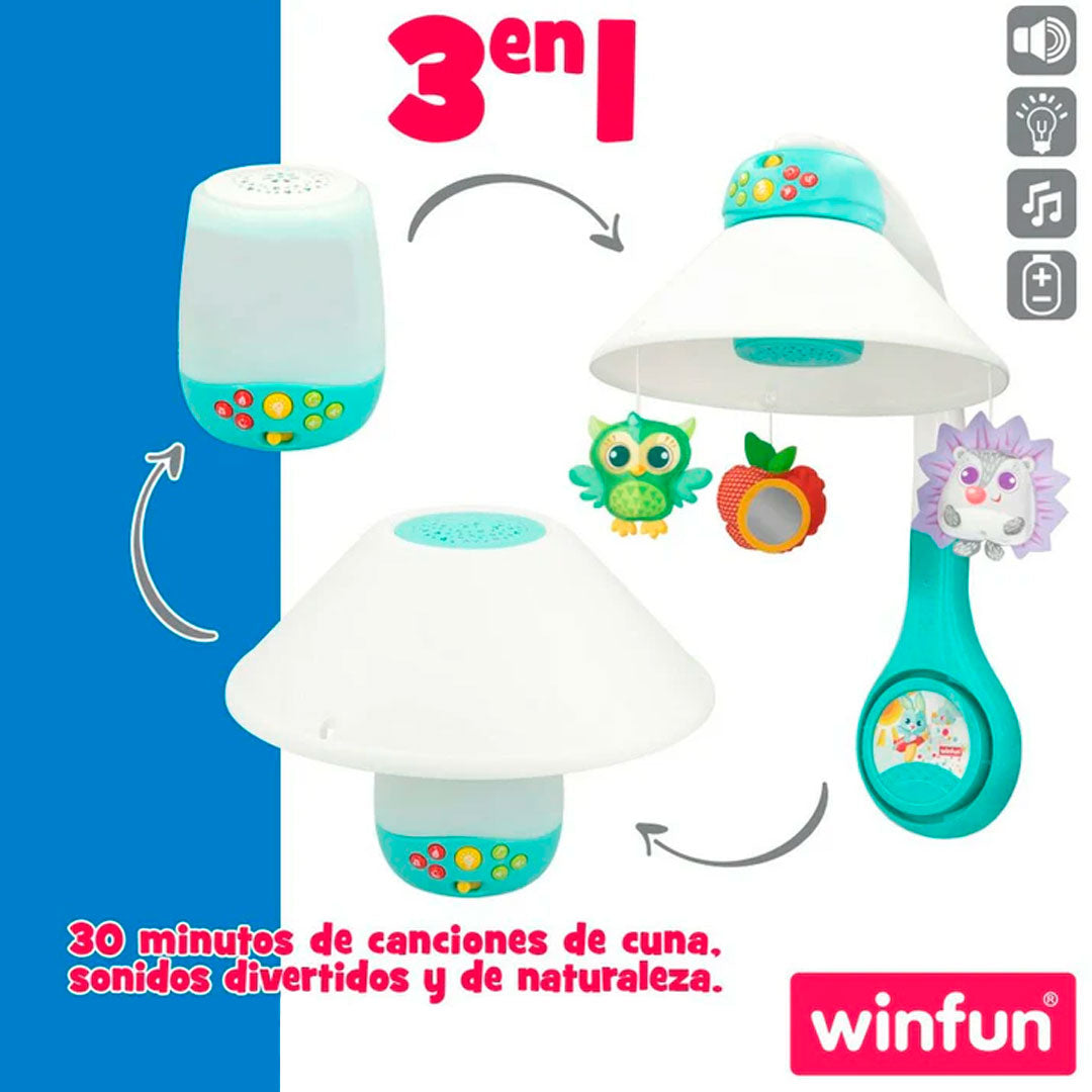 Móvil para cuna 3 en 1, carrusel giratorio con juguetes, luz de noche y proyector de imágenes, con melodías incluidas - WinFun