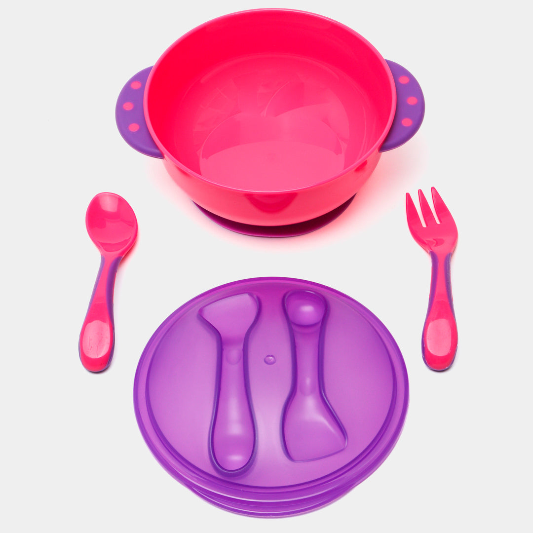 Set de plato con cubiertos, con base de succión, juego de cuchara y tenedor, cuenta con tapa de seguridad  - OnlyBaby