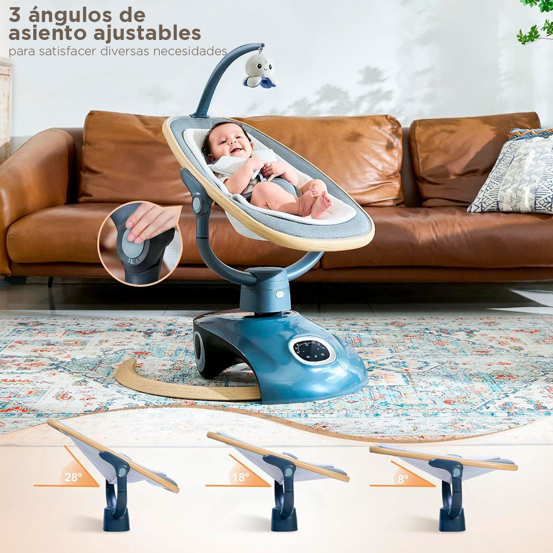 Silla mecedora para bebé recién nacido, ajustable a 5 velocidades y tres posiciones de reclinado, mecedora de mocimimento multiple, con melodías integradas - Kidilo