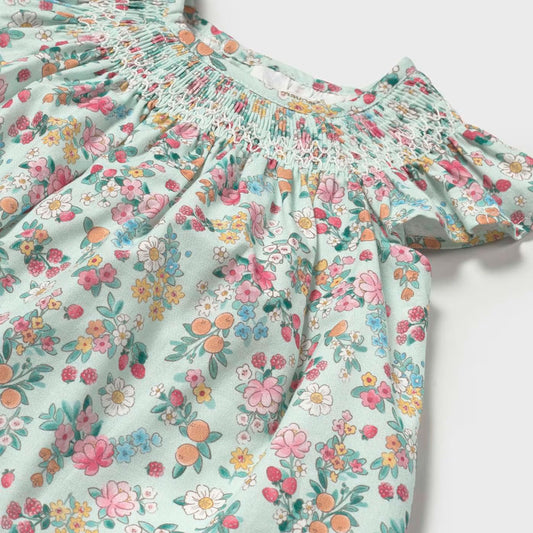 Vestido estampado de flores con cubrepañal, para bebé recién nacido, hecho de tela transpirable y liviana, con detalle bordado - Mayoral