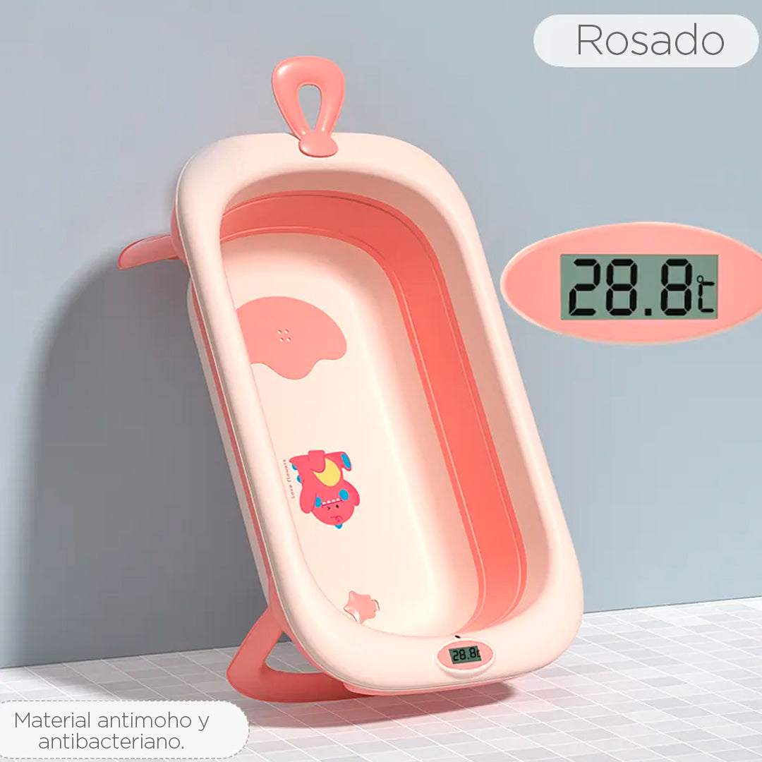 Bañera para bebé plegable con termómetro y soporte para pared con dibujo de  dinosaurio