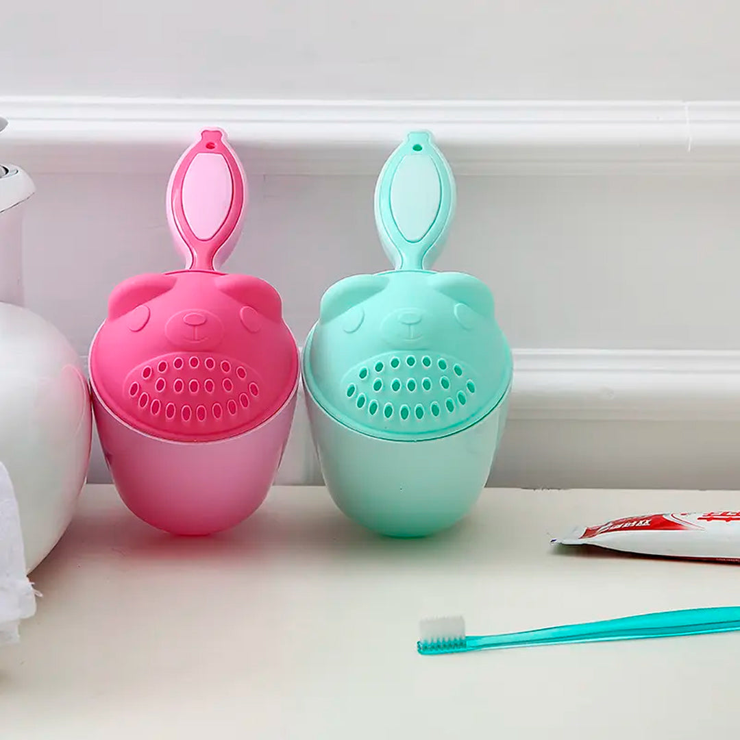 Regadera de cascada para bebé, taza de enjuague de champú, con diseño adorable, superficie lisa, con color brillante